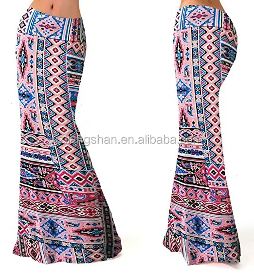 OEM Wholesale Multicolor Printed High Waisted Skirt Spring Beach Flared Maxi Skirts for Women