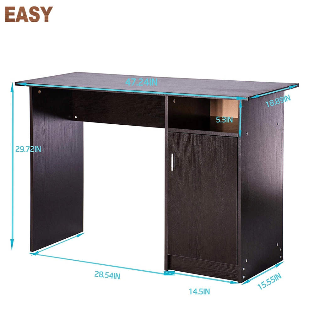 Home Office Desk with 3 Layers Shelves Storage Computer Desk Table with File Cabinet Simple Workstation