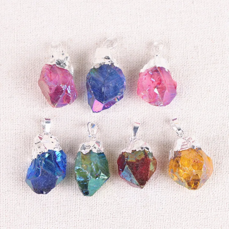 Wholesale Crystal Aura Point Stone Pendant Gold Plated Faceted Crystal Point Aura Quartz Pendant