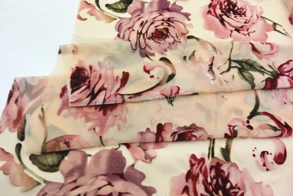 
top selling floral printing silky nylon rayon burnout print velvet fabric 