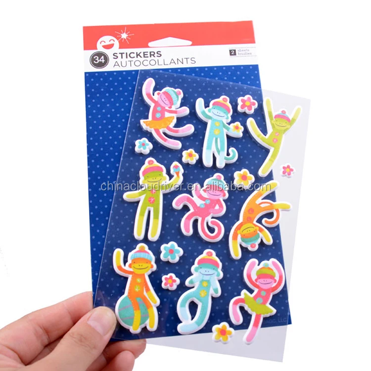 Wholesale Custom  Cute Gril dress up puffy sticker 3D foam waterproof PVC Adhesive Puffy Sticker For Promotion