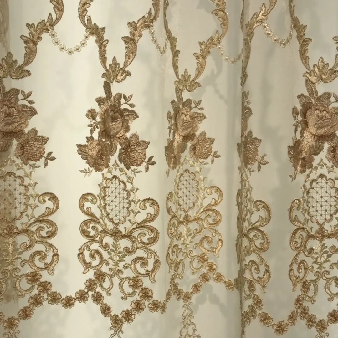 Russian curtain embroidery design luxury turkish embroidered sheer voile curtain fabric