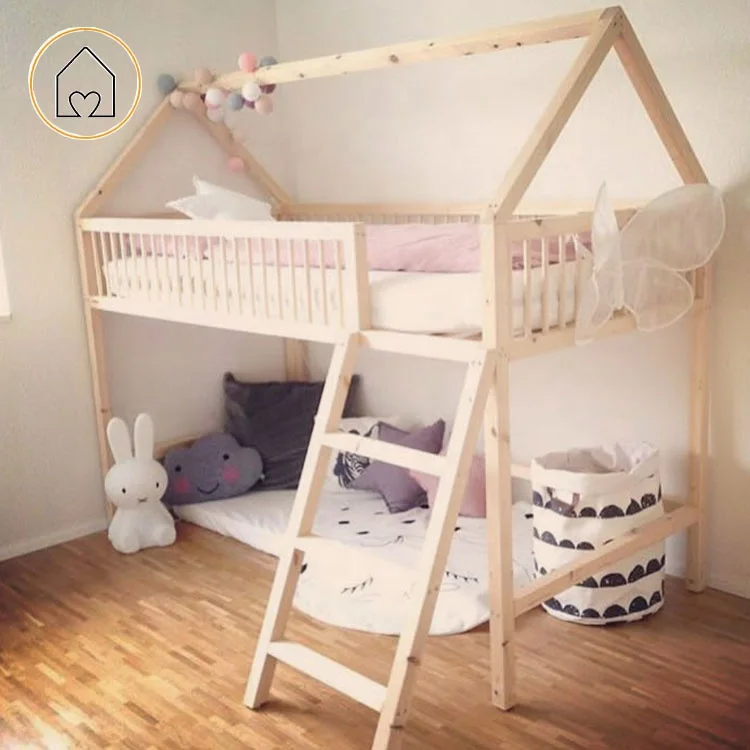 Hot sale cheap price solid pine wood children play treehouse bedroom  ideas loft bed bunk bed