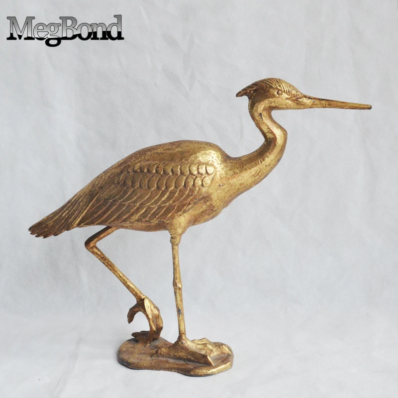 3D Garden egret bird statues figurine in antique gold finish