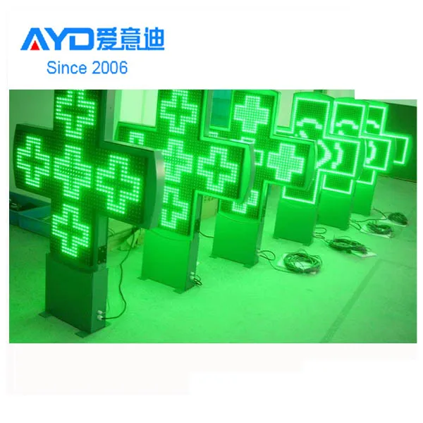 Hidly Outdoor Use Double Side 80*80cm Green and Blue Pharmacy Cross LED Sign with Waterproof Cabinet, Animation Customizable
