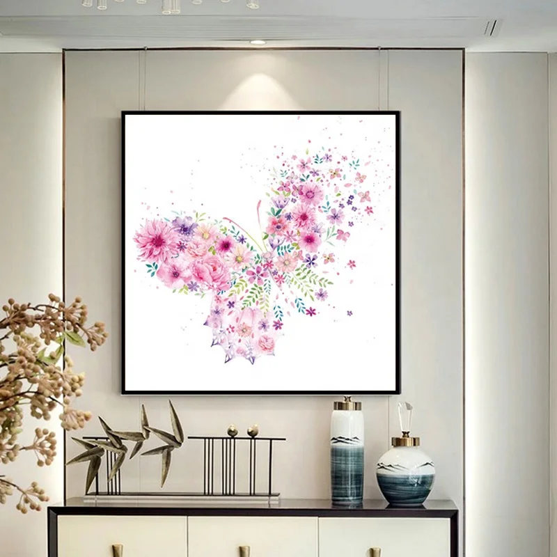 Watercolor Flowers Butterfly Wall Art Framed Canvas Prints Painting