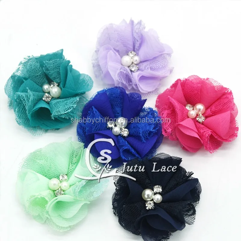 New hair accessories mini craft flower- handmade pearl center chiffon flower-Vintage Chiffon Lace Flower