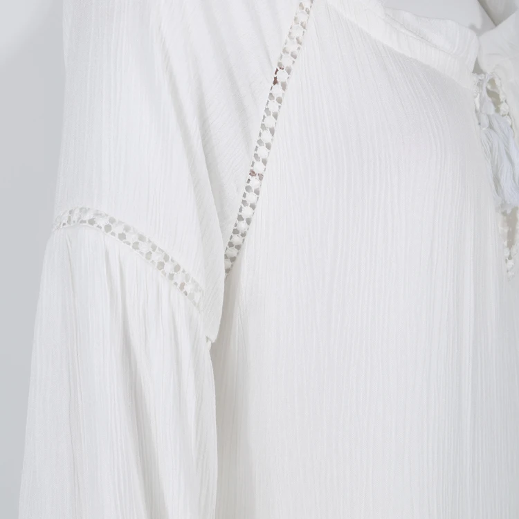 
Chiffon lace autumn dress female V-neck loose long chiffon dress 2018 street casual tops white dress robes ladies 
