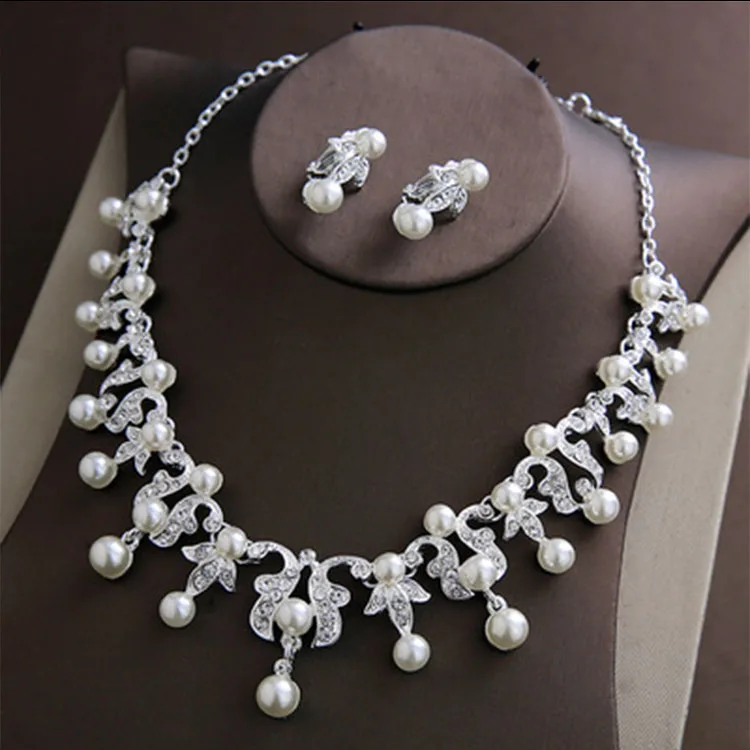 New Fashion Bridal Jewelry New Design Imitation Pearl Necklace Set Popular Wedding Jewelry for wholesale