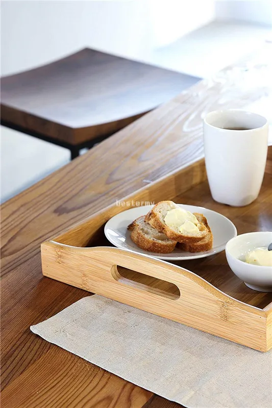 Juvale Wood Food Serving Tray with Handles Bamboo pallet
