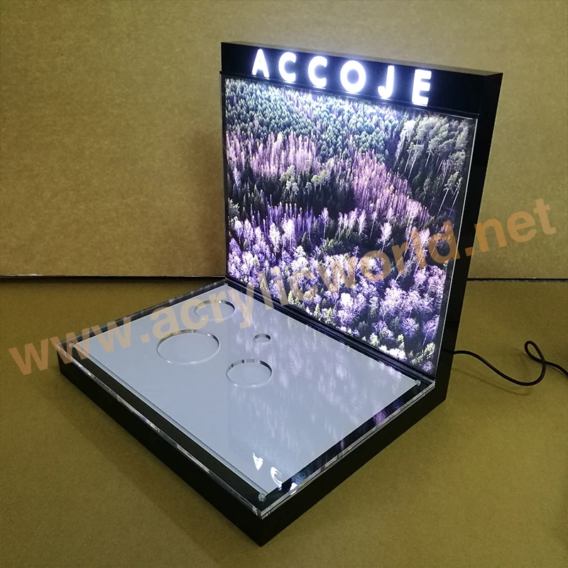 Retail Counter Acrylic Cosmetics Display Stand/Acrylic Cosmetics Display with LED Light