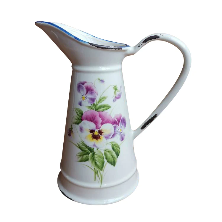 American style houseware enamel ceramic wholesale pitcher customized logo water jug with handle