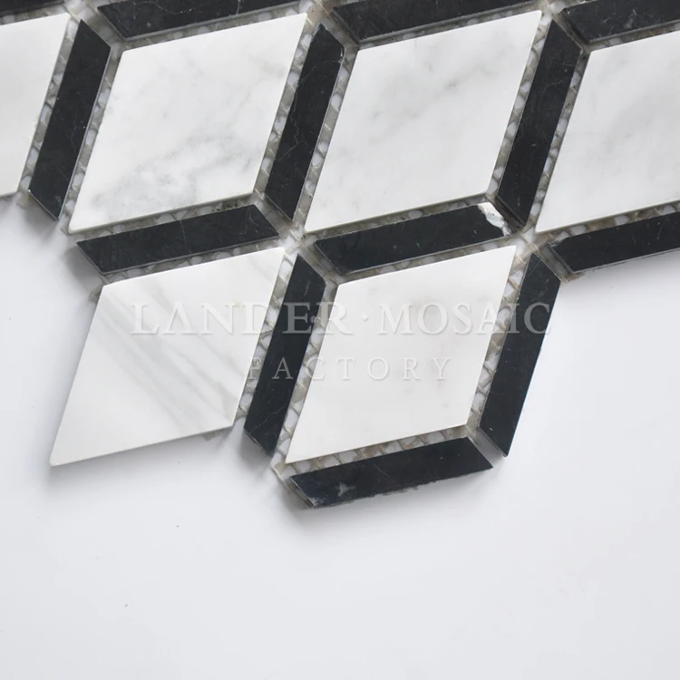 black and white rhombus stone mosaic tile for home decoration