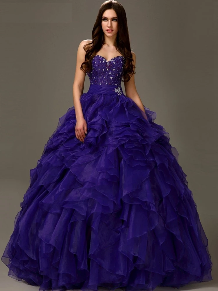 #6727 Sweetheart Sequins Layered Royal Blue Strapless Ball Gown Quinceanera Dresses Evening Dress Masquerade Ball Gown