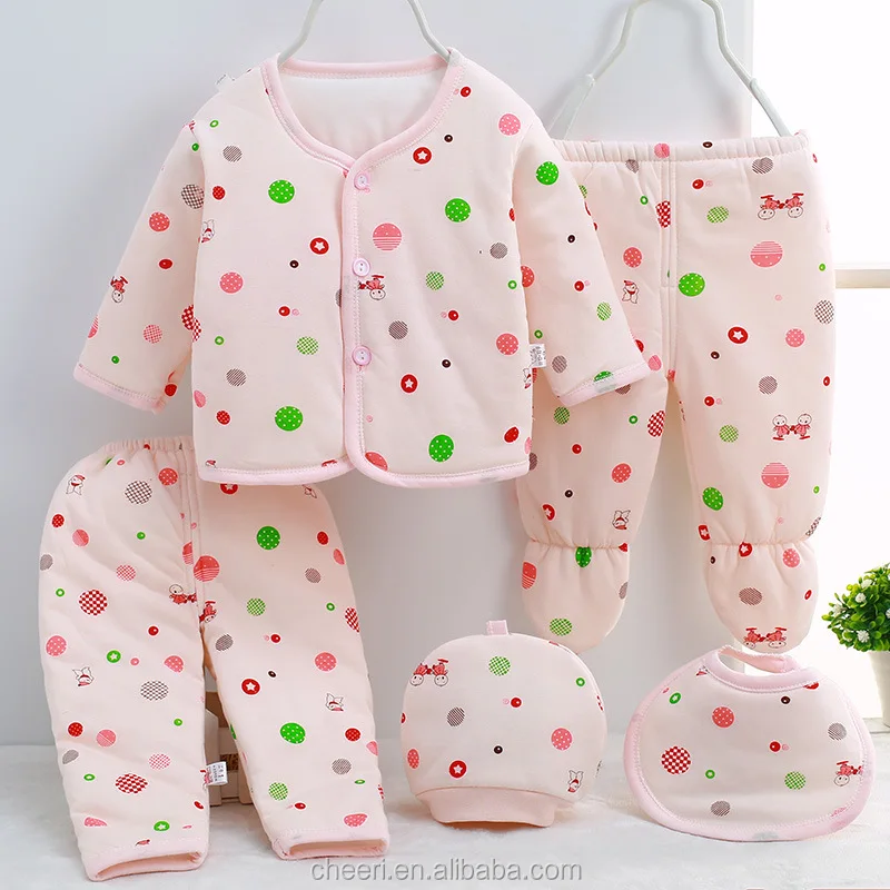 
fashion fancy printed dots warm thick china wholesale baby suits clothes clothing gift 5pcs in1 set 2017 