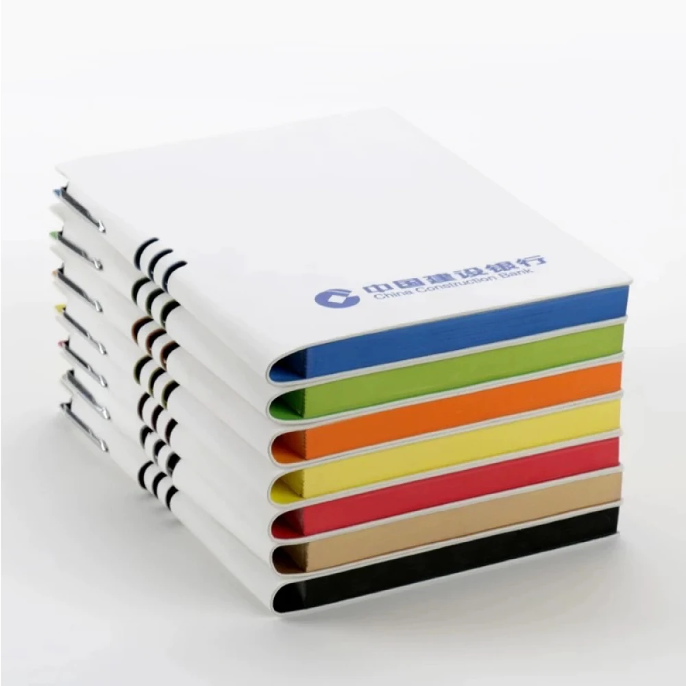 Hot sale A5 white pu leather notebook Custom logo softcover office planner with pen loop school stationery colorful edge diary