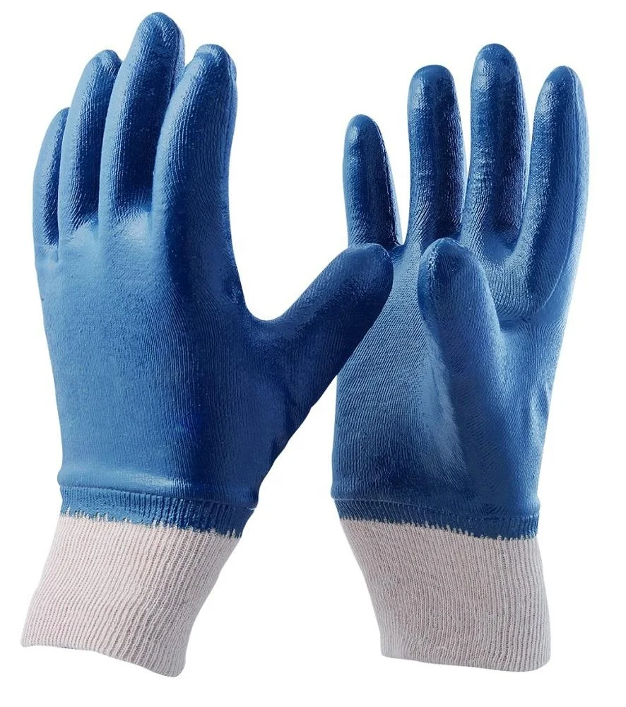 Best Selling Wholesale Cotton Jersey lining Fully Blue Nitrile Dipped Work Glove With Safety Cuff from China