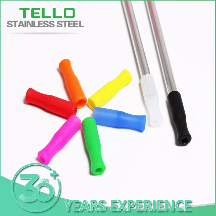 Colorful Silicone Stainless Steel Straws With Silicone Tips