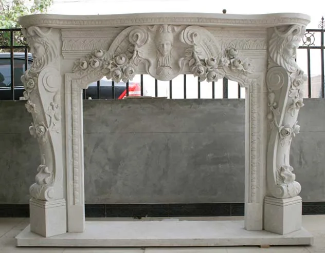 Carved beige marble fireplace Современный мраморный камин