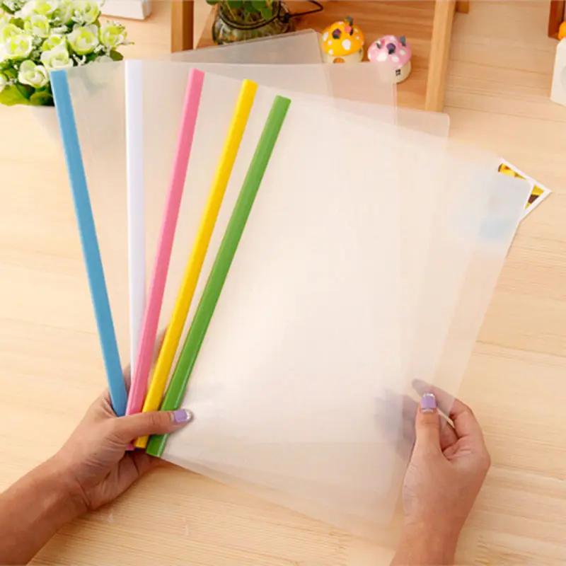 Cheap top quality custom simple clear PP report cover file pumping rod file plastic business folders