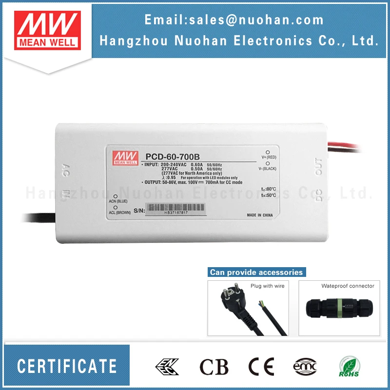 Бренд Mean well представляет PCD-60-700B 60 Вт 700mA фазы для сети пер. тока кроя яркости 60w Светодиодный