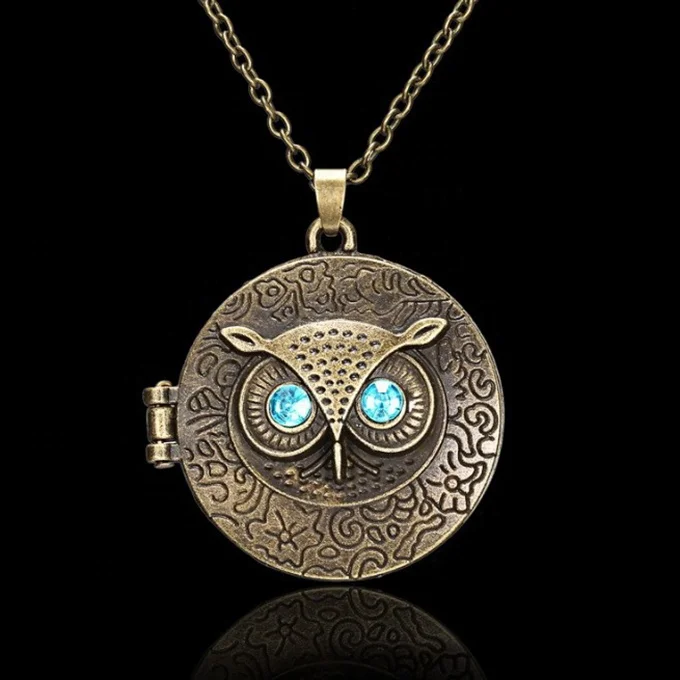 New Design Photo Frame Jewelry Stone Mysterious Owl Pendant Necklace