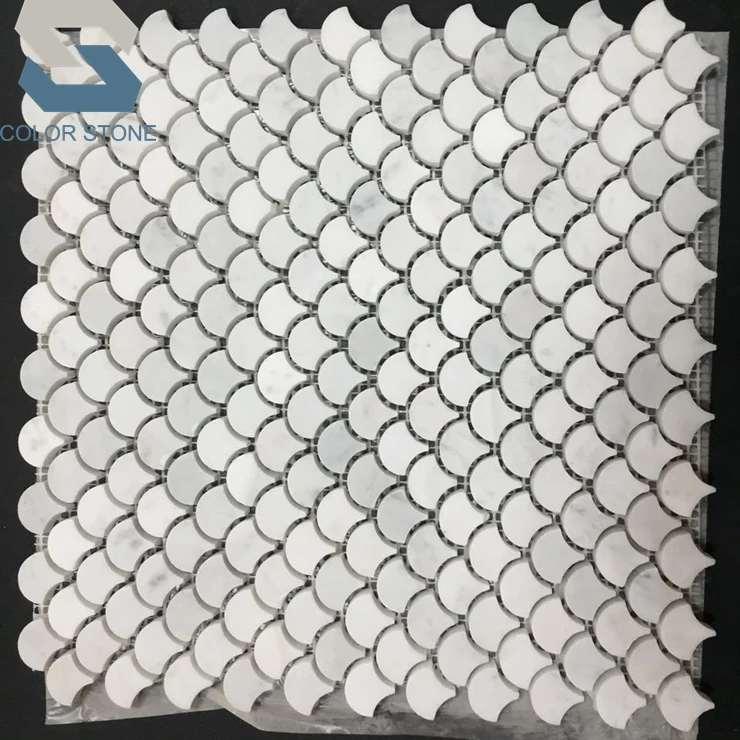 Каррарский Мрамор средней рыбки весы веерообразной мозаичной плитки backsplash