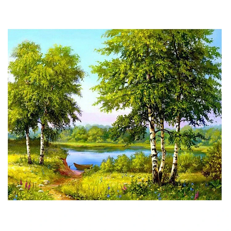 lake  trees scenery round or square drill diamond embroidery kits home decoration gift DIY full diamond painting