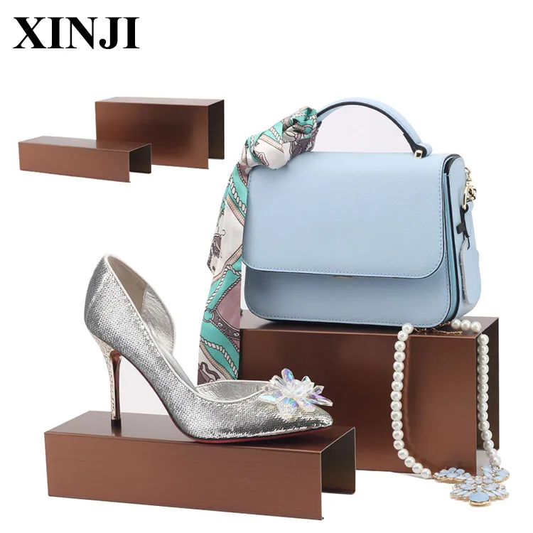 XINJI High Grade Metal Gold Rack Shoes Bags Display Platform Retail Stores Displays Props