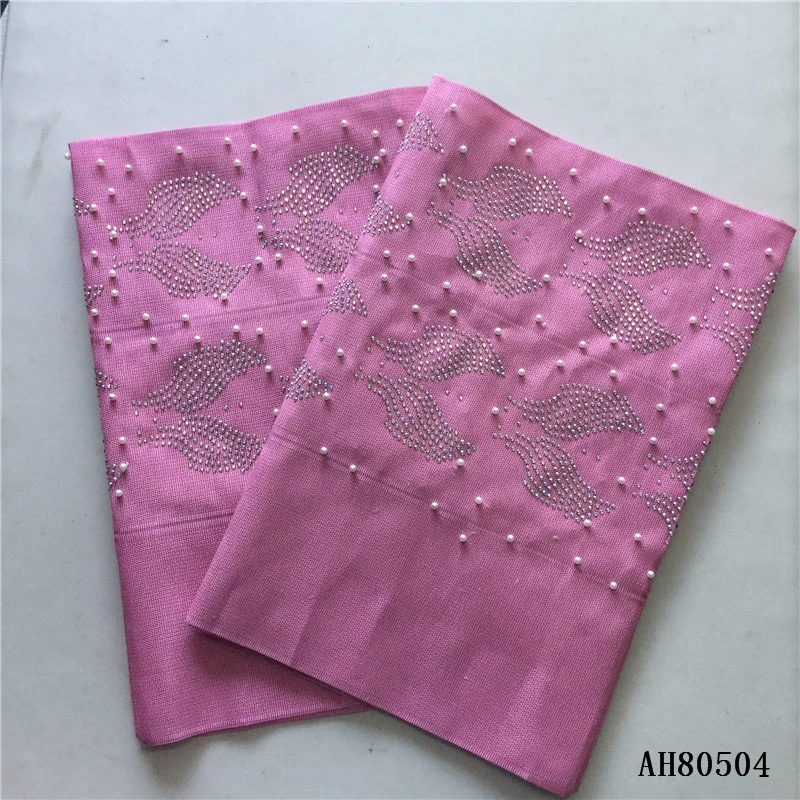 AH80504Best selling fashion nigerian aso oke headtie with beads and stones elegant peach aso oke warp