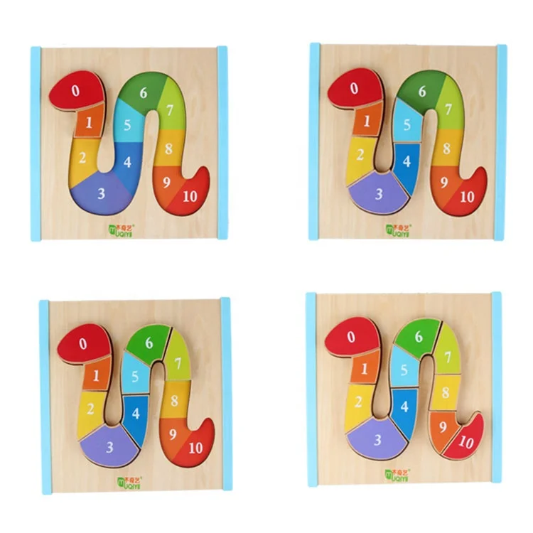 Children Montessori Educational Wooden Toys Snake shape mathematics Magnetic Tangram Set Puzzle