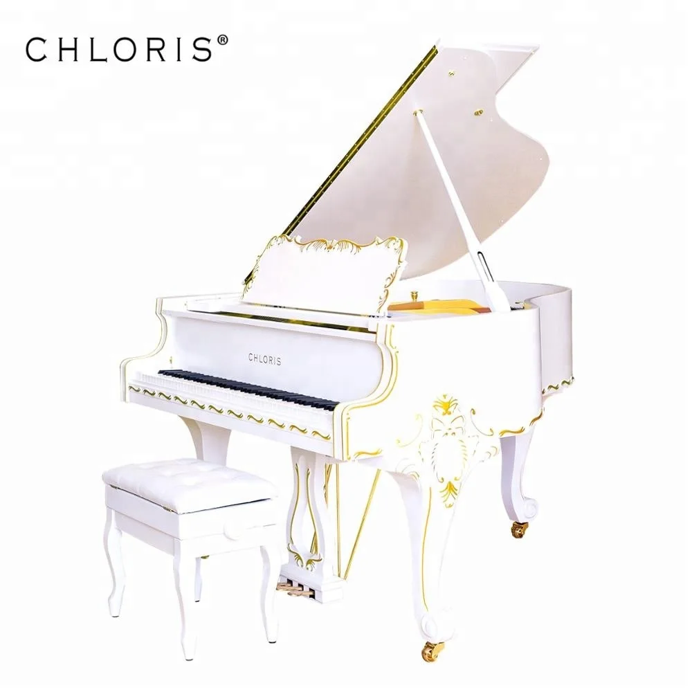 Antique baroque White Matte Baby Grand Piano for sale  SG-152WB