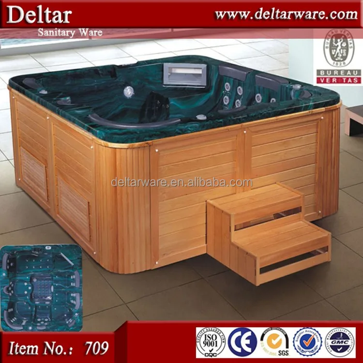 1.84 meter length home garden use wooden bathtub with lid on , air jet massage wood bathtub