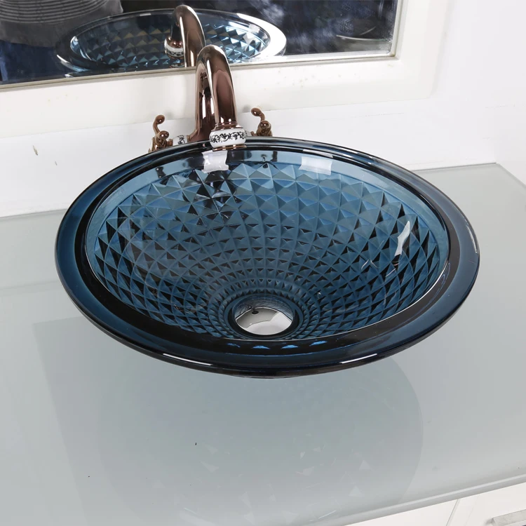 Luxury Bathroombowl hand wash basin Art  Transparent Tempered Glass Counter Top sink