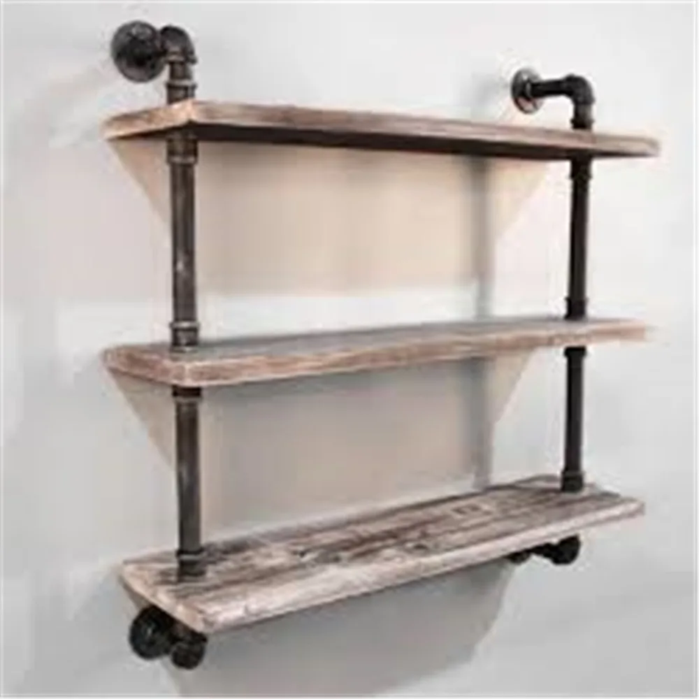 Huge Industrial iron pipe used for Rustic Urban Pipe Wall 3 Tiers Wooden Shelves