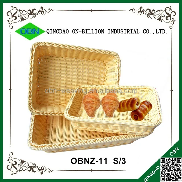 Rectangular hand weaving plastic rattan basket for bread