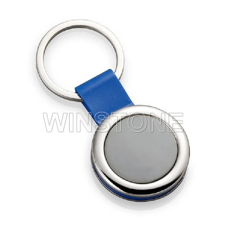 promotion gift customized Spinning Round shapedLeather Strap Blank Rotatable Metal Key ring Holders
