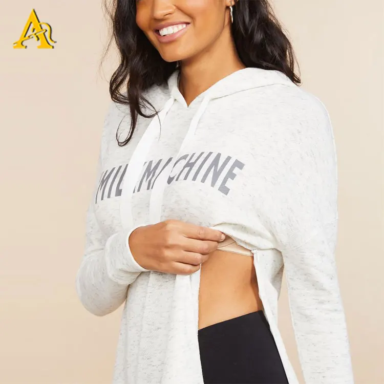 
Custom Nursing Hoodies Women Maternity Wear Hooded Sweater Breastfeeding Hoodie with Side Zipper 