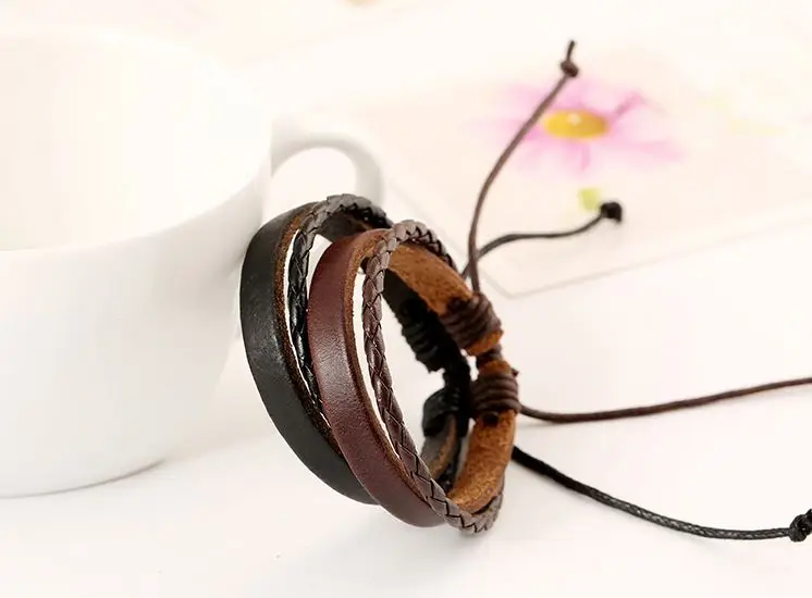 Wholesales Fashion Handmade Wristbands Truth Black Adjustable Leather Bracelet For Men