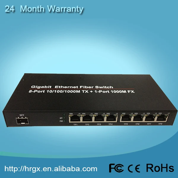 Самоадаптацией 10/100M 1 Волоконно 8 Ethernet Конвертер SFP СМИ