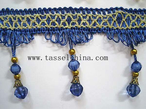 Blue Lampshade Beaded Fringe, Fringe Trimming For Curtain, Table Cloth, Furniture