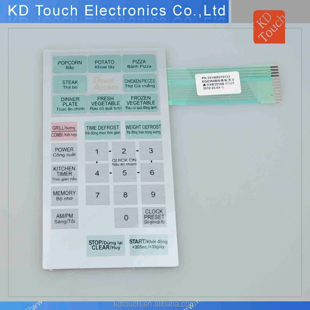 metallic finish graphic membrane control panel for microwave