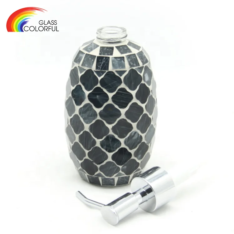 Geometric handmade glass mosaic liquid soap dispenser