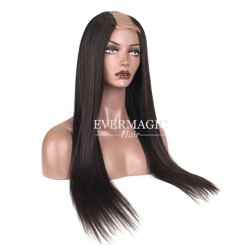 
Evermagic Human Hair Wigs Italian Light Yaki Straight U Part Wig Middle Openning 2*4 Brazilian Natural Remy Hair Medium Cap 