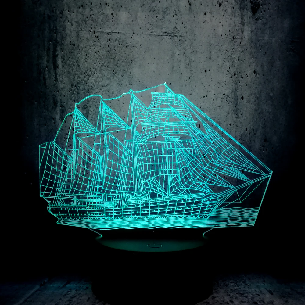 3D Retro Ancient Sailing Sea Boat Ship LED Lamp Chinese Style Multicolor Illusion RGB Night Light USB Table Desk Decor led lava
