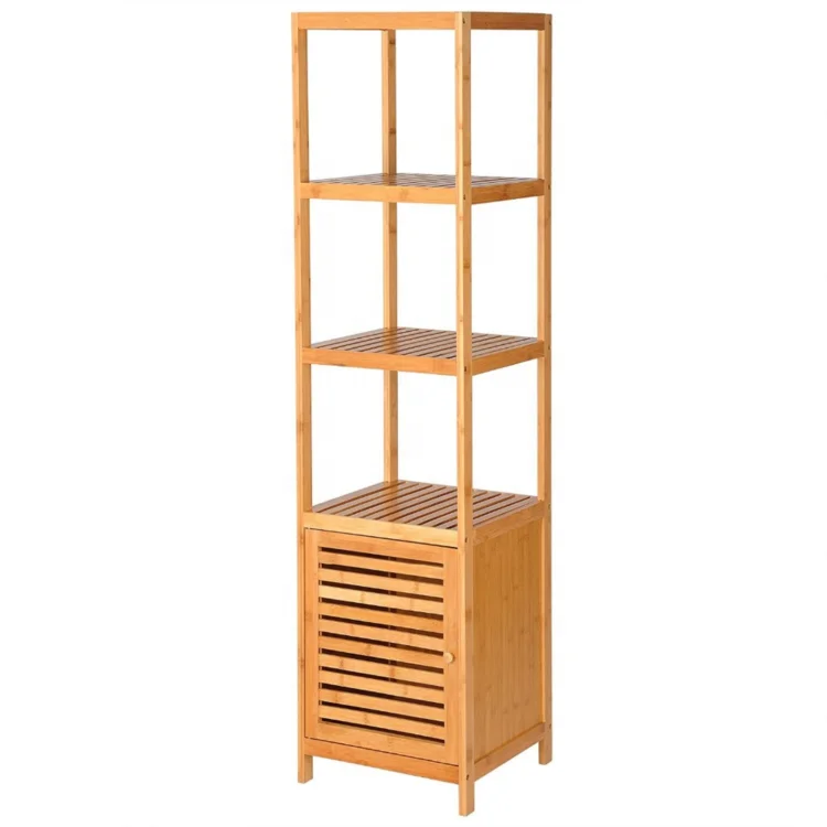 5-Tier Bathroom Shelf Bamboo Freestanding Shelving Unit Tower Shelf Storage Organizer Display Rack