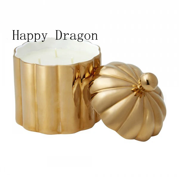 Golden Pumpkin Ceramic Candle Jar with Lid