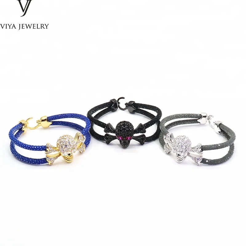 High quality watches black python stingray  leather bracelet with crystals 2018