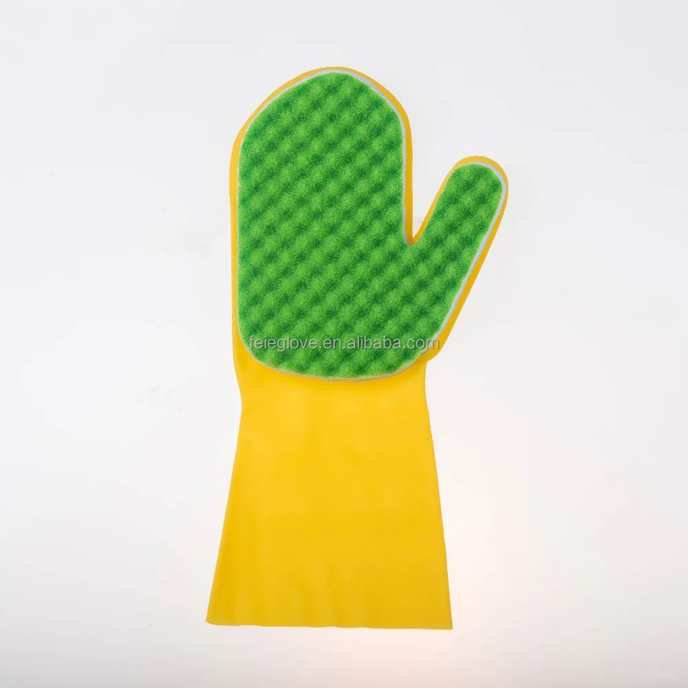 top quality latex sponge plates cleaning glove with scrubber (60688942179)