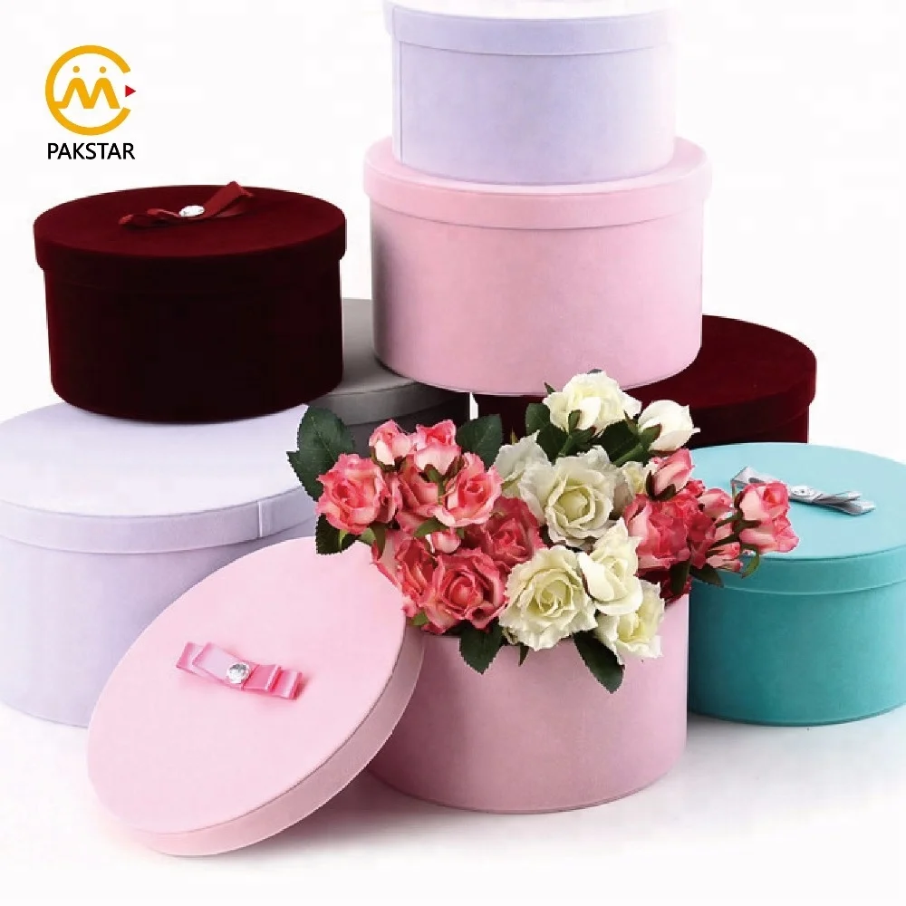 Оптовая продажа бархатный ламинат настраиваемый круглый упаковочный Подарочный цилиндр для цветов